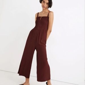 Madewell Pintuck Cami Wide Leg Cropped Jumpsuit Cabernet Size 0